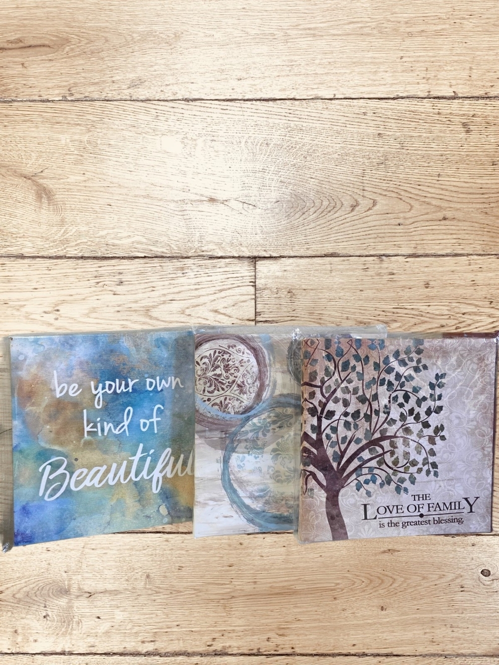 Set of 3 Decorative Wall Art Canvases - Blue, Teal, Tan